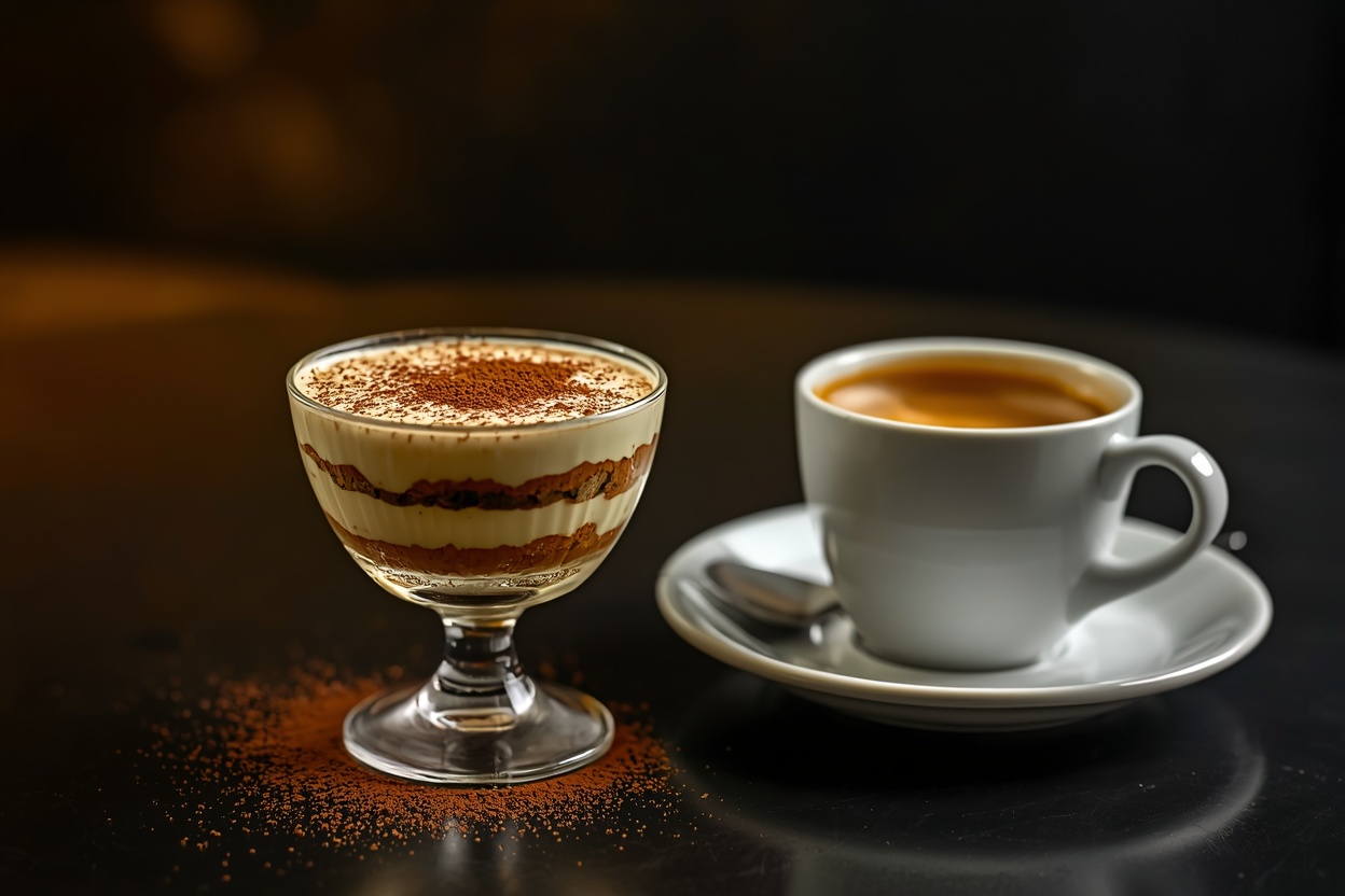 Tiramisu och en kopp espresso