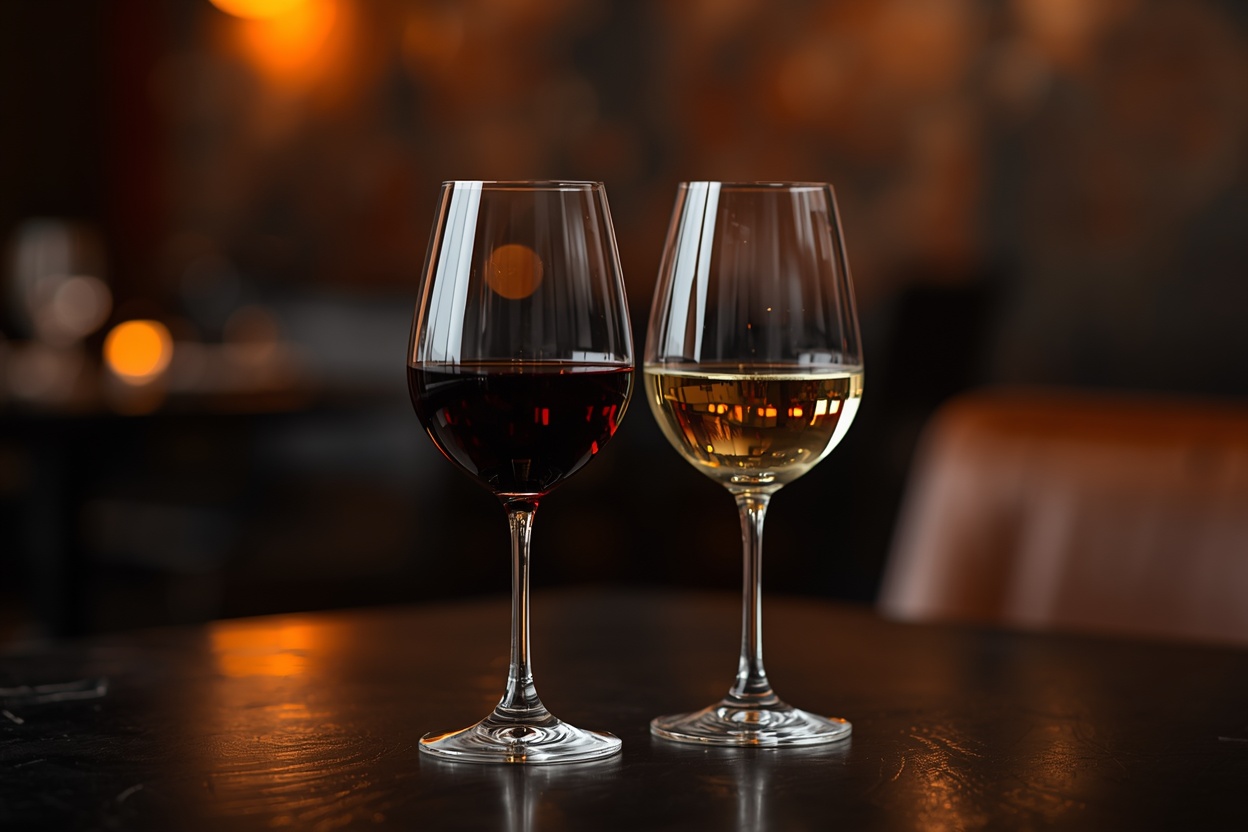 Ett glas rött och ett glas vitt vin
